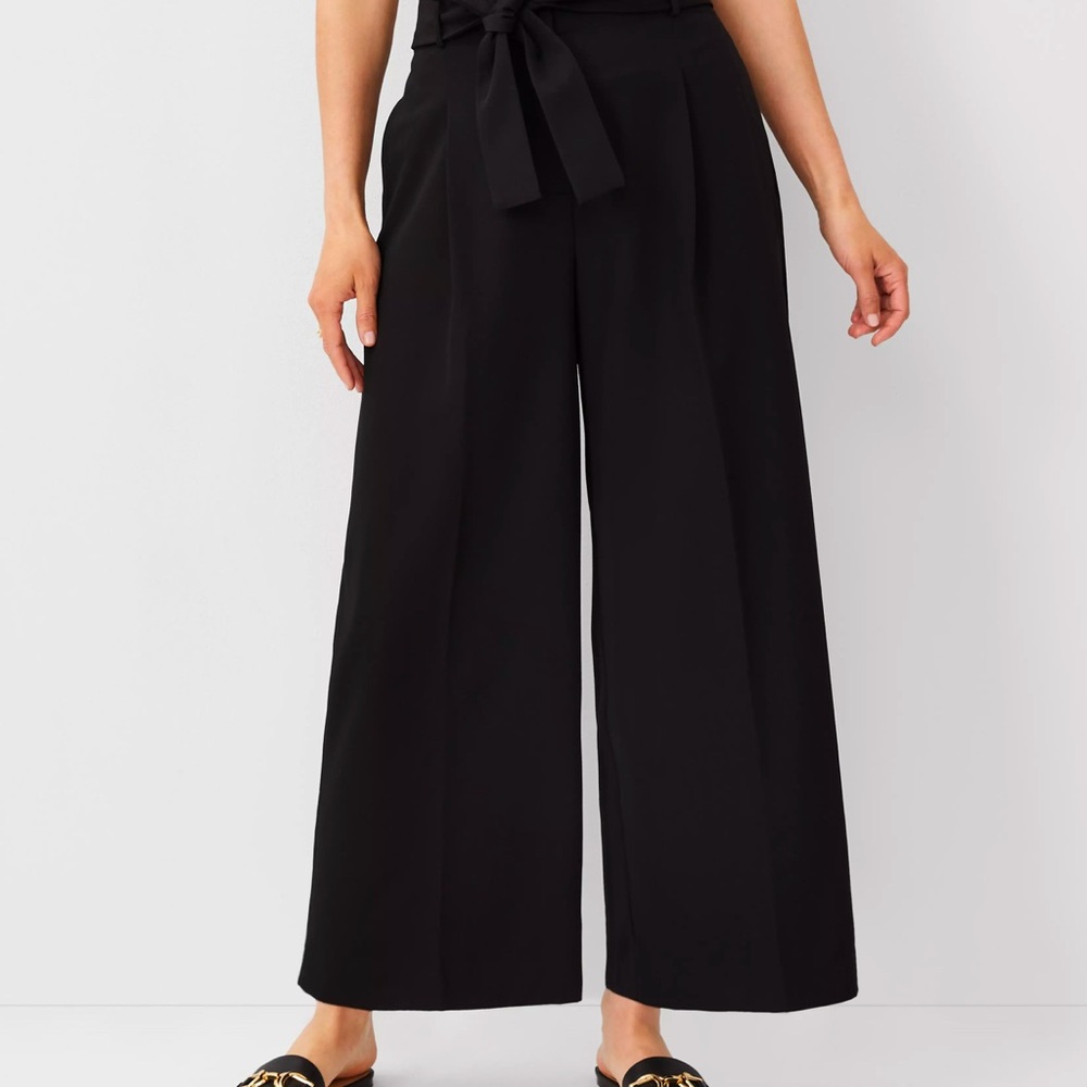 Ann Taylor Tie-Waist Black Wide-Leg Pants
